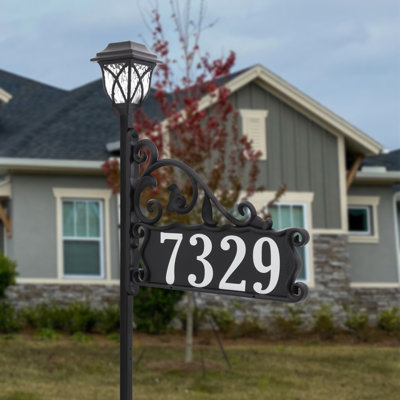 Boardwalk Double-Sided Reflective Lawn Address Sign With LED Solar Light - 58" Pole