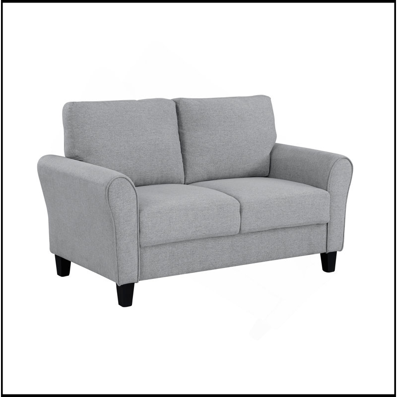 Causeuse moderne en tissu texturé gris foncé avec accoudoirs arrondis et coussins attachés, Gris foncé