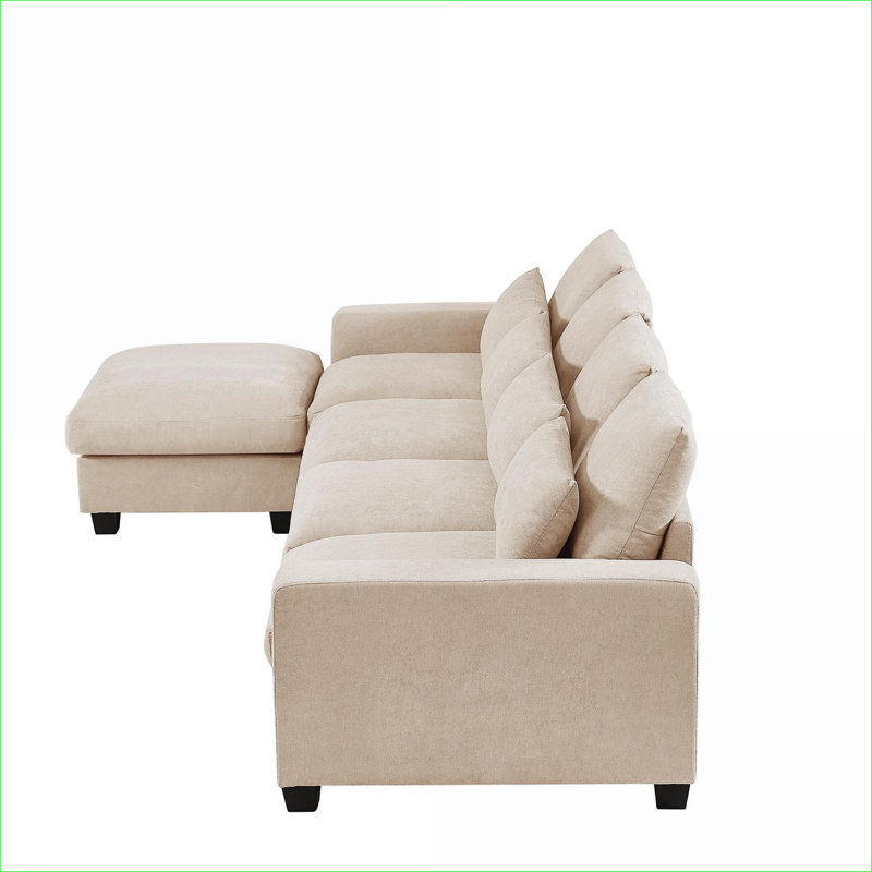 Canapés modulaires | Canapé moderne rembourré en méridienne réversible à 5 places pour salon | Beige | Chenille