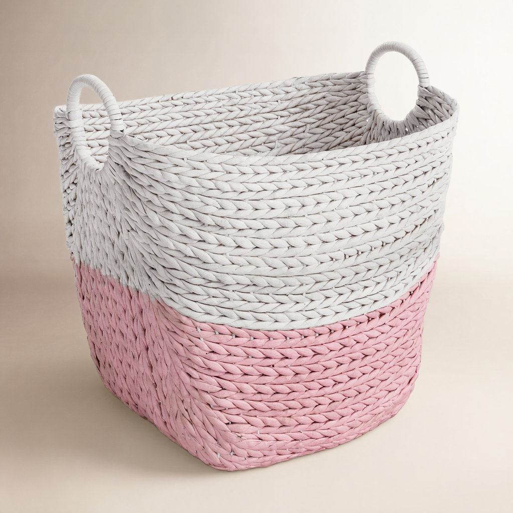 Milnor Handmade Seagrass Storage Bin, 98.94, White/Pink
