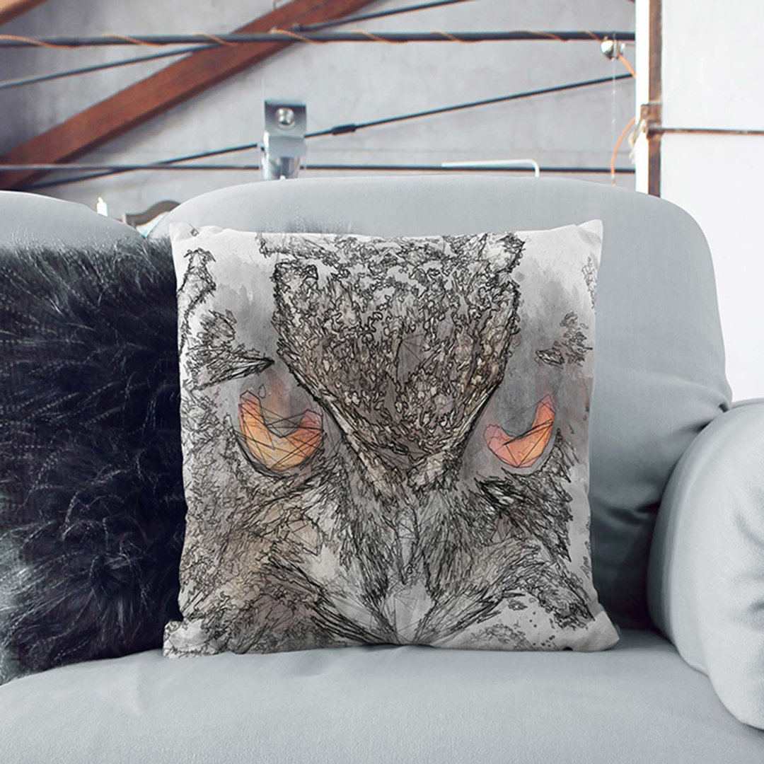 Great Horned Owl in Abstract Cushion with Filling