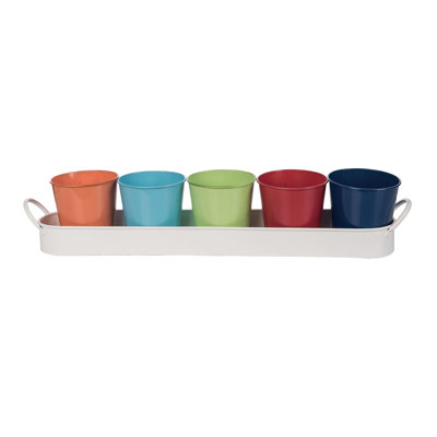  Metal Planters w/Tray Multi Color S/6 Home Decorations Spring
