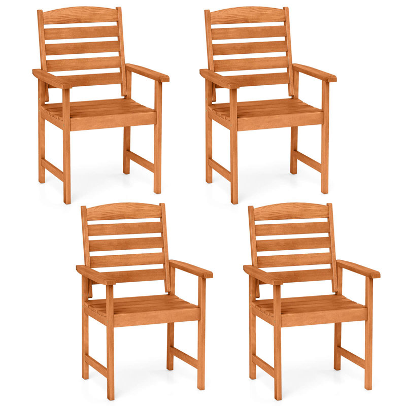 Ensemble de 4 chaises de patio avec dossier incliné et sièges à lattes pour terrasse