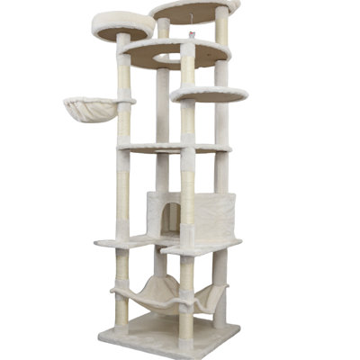 Tour pour arbre à chat 78 pouces beige avec poteaux à gratter en corde, grande et sécuritaire pour jouer avec plusieurs plateformes de condos spacieuses faciles à installer