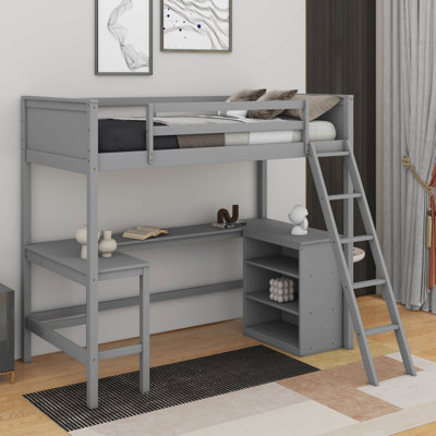 Twin Size Loft Bed With Shelves And Desk
