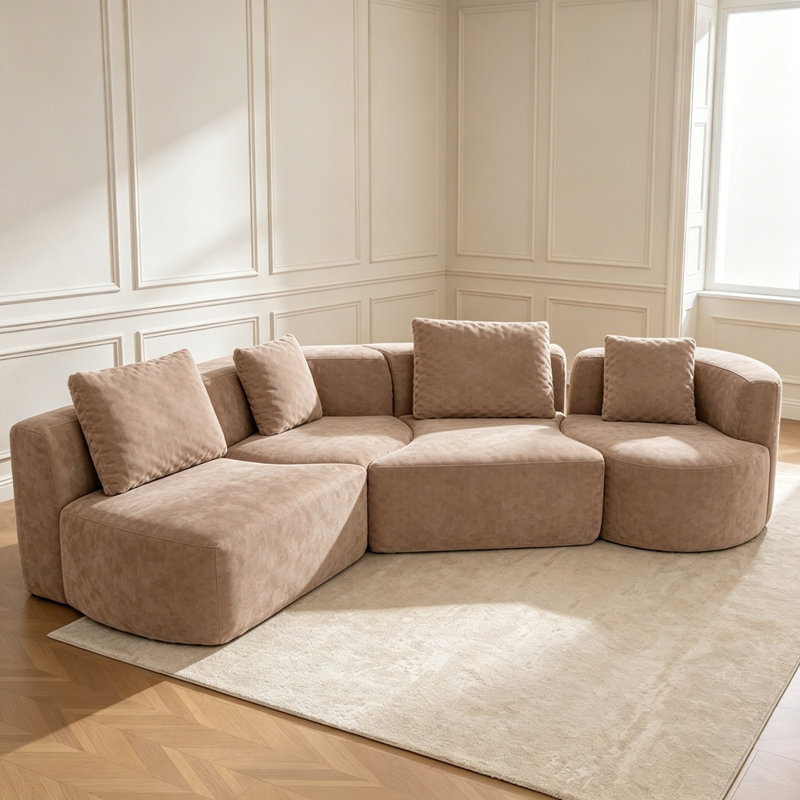 Canapé modulaire modulaire de 137,8 po sans os rembourré pour le salon, Polyester+Camel