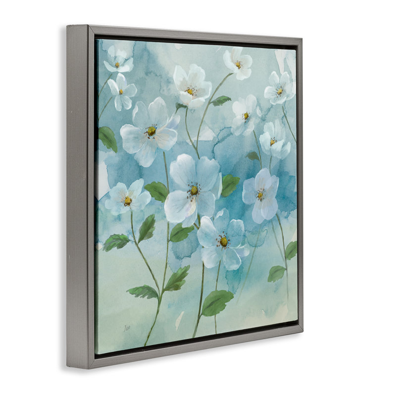 Art mural sur toile flottant encadré "Bounteasant White Flowers" par Nan, H 18 po x l 18 po, Cadre flottant gris lustré