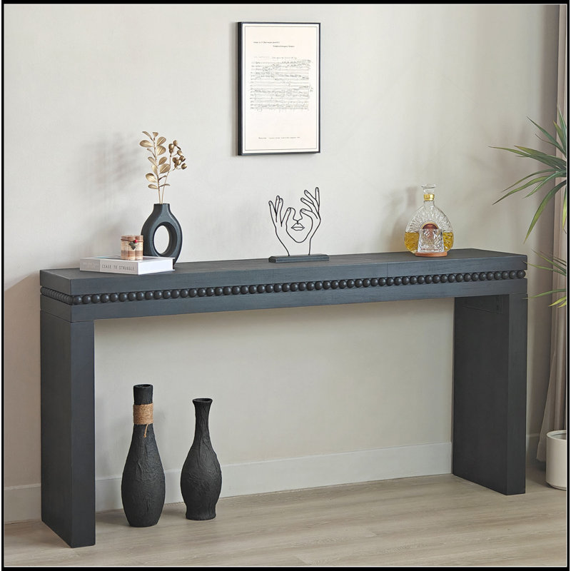 Console 64 "en bois noir moderne - Élégante table d'entrée avec bordure décorative perlée, Noir antique