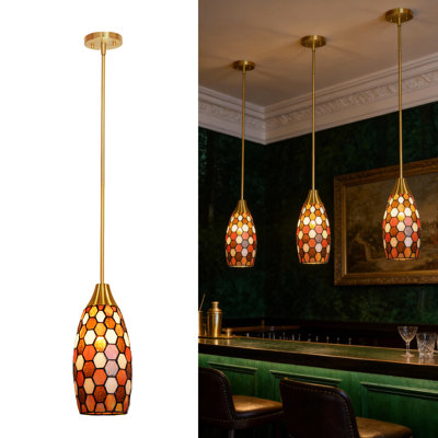 Brown Tiffany Pendant Light Wide 4.8 Inch Height 7.8 Inch,Chandelier Victorian Tiffany Style Pendant Light Fixtures for Bedroom Dining Living Room