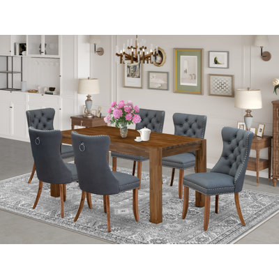 7 Piece Dining Room Set Includes a Rectangle Rustic Wood Table and 6 Chairs, Sandblasting Antique Walnut