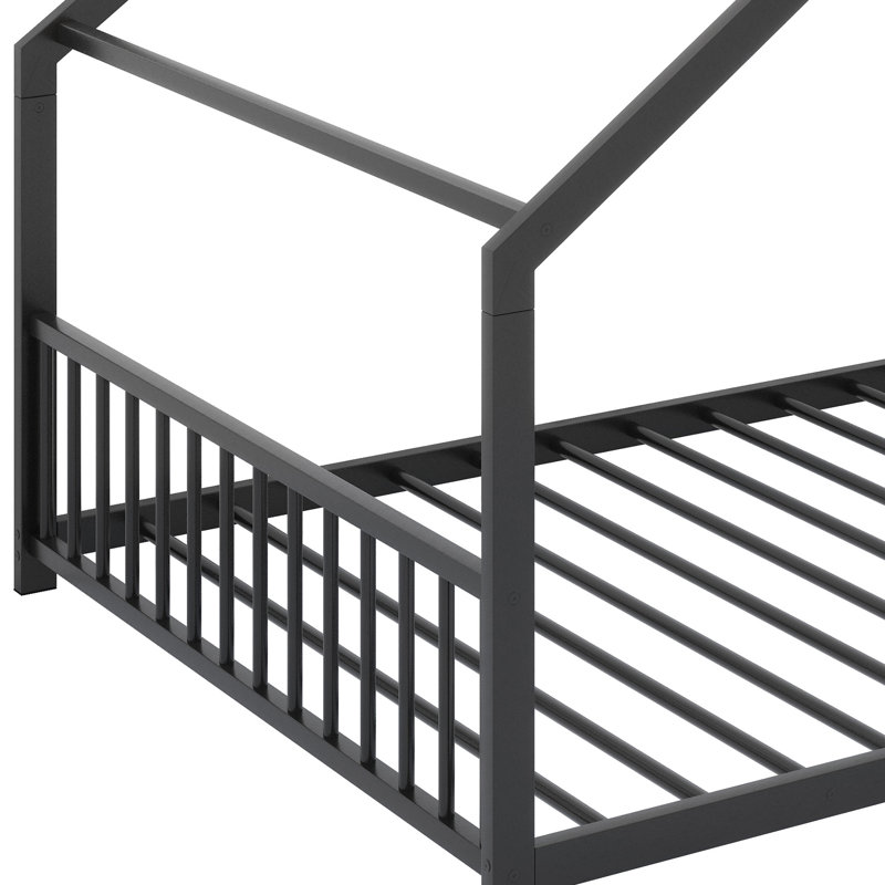Modern Metal House Bed with Sturdy Construction, Black