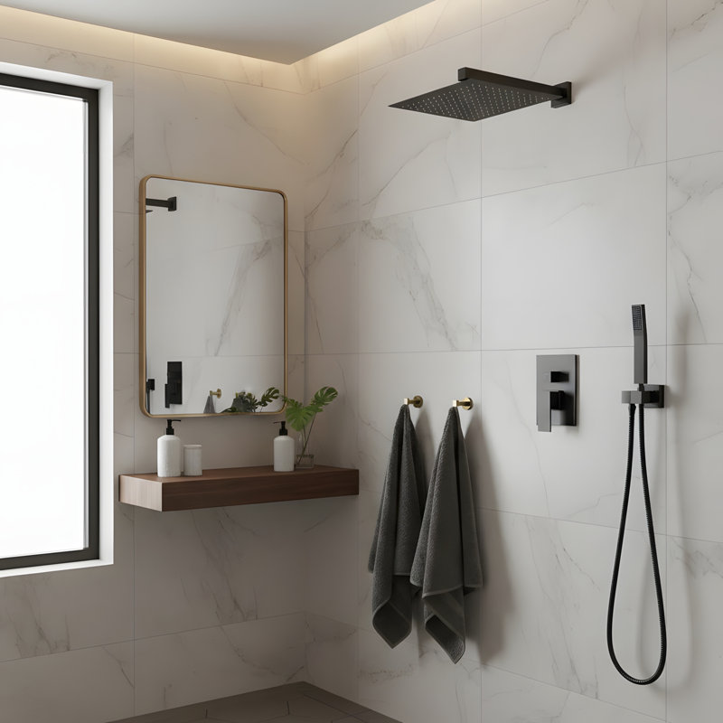 Ensemble de douche mural 12 po, Noir mat