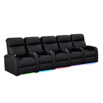 Fauteuil de cinéma maison Mizpah en cuir véritable, inclinable électriquement, avec éclairage d'ambiance DEL et confort zéro gravité