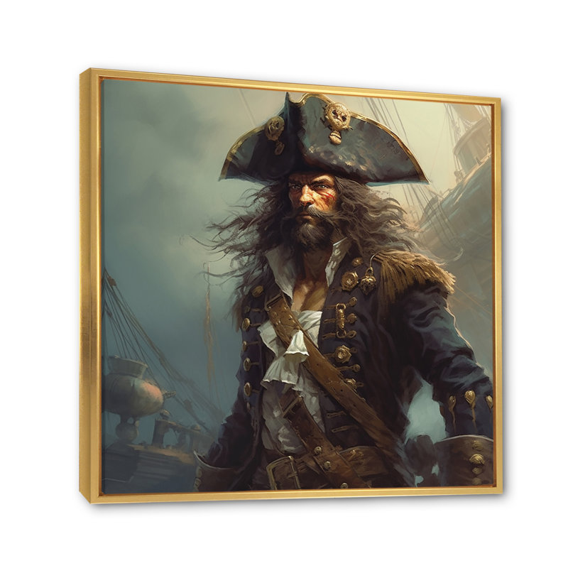 Daring Pirate Portrait II - Pirate Wall Art Living Room, H 30 po x l 30 po x P 1 po, Cadre flottant doré