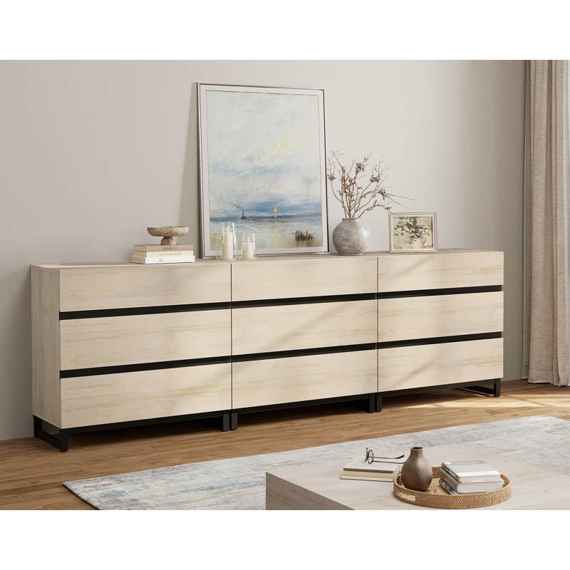 Aadam 9 Drawer 94.5" W Accent Cabinet, Beige