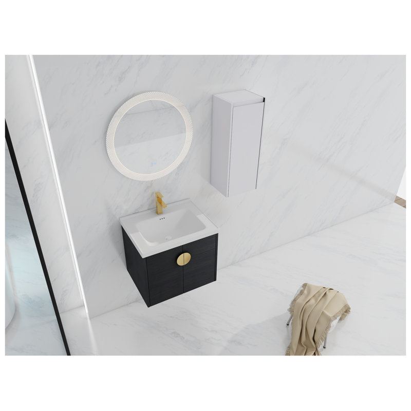 Meuble-lavabo mural 24 po avec lavabo en céramique et armoire d'appoint en châtaignier noir 24 po, 24"