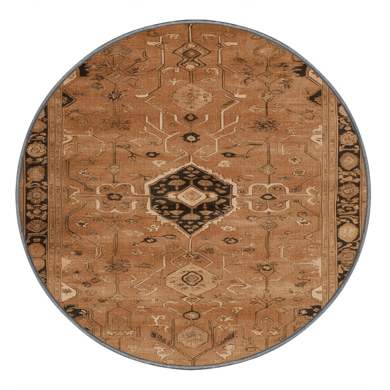 Machine Washable Turkish Brown Area Rug, Round 5'