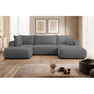 Ovo U-shaped Corner Sofa with Storage Box Olive Velour Left-hand Side