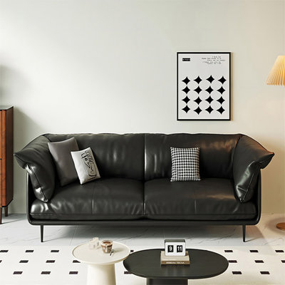 Black Genuine Leather Standard Sofa cushion Loveseat