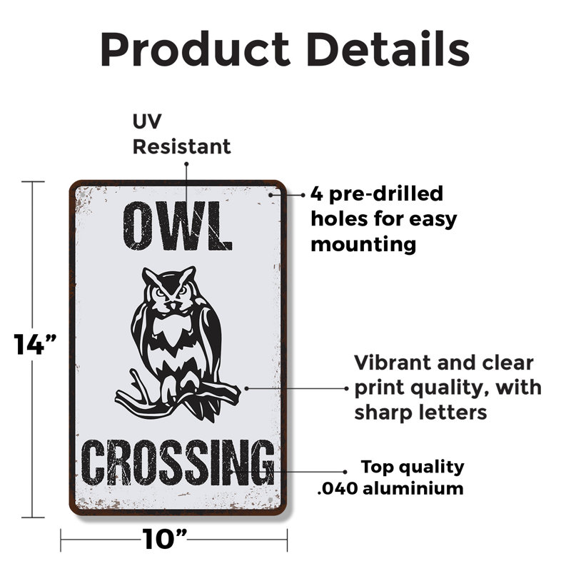 Panneau de fantaisie en aluminium 10 po x 14 po Owl Crossing