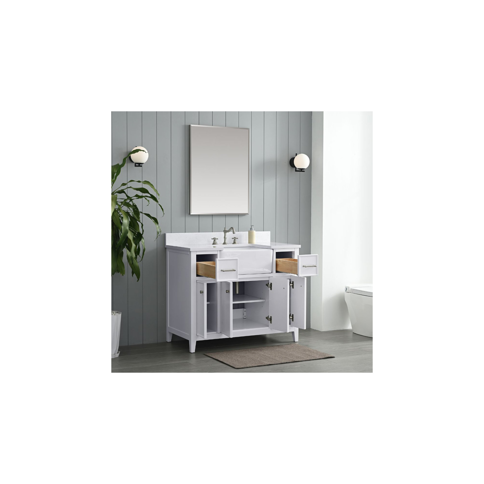 Aisa 42" Single Bathroom Vanity, White/Brushed Nickel