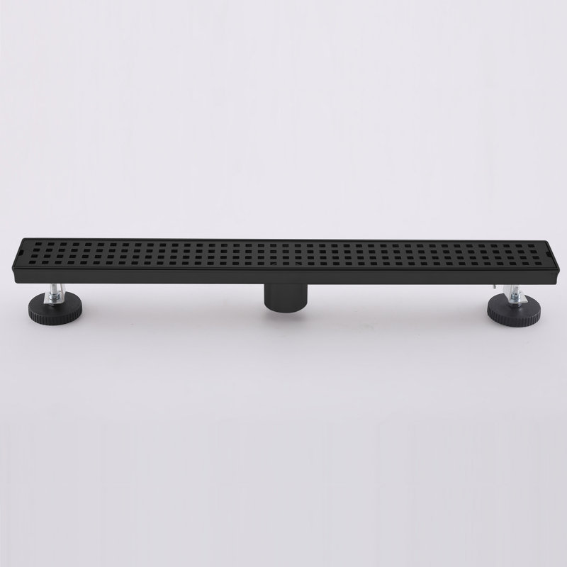 Drain de douche à grille rectangulaire en acier inoxydable 304 avec crépine et crochet de levage, 28", Black