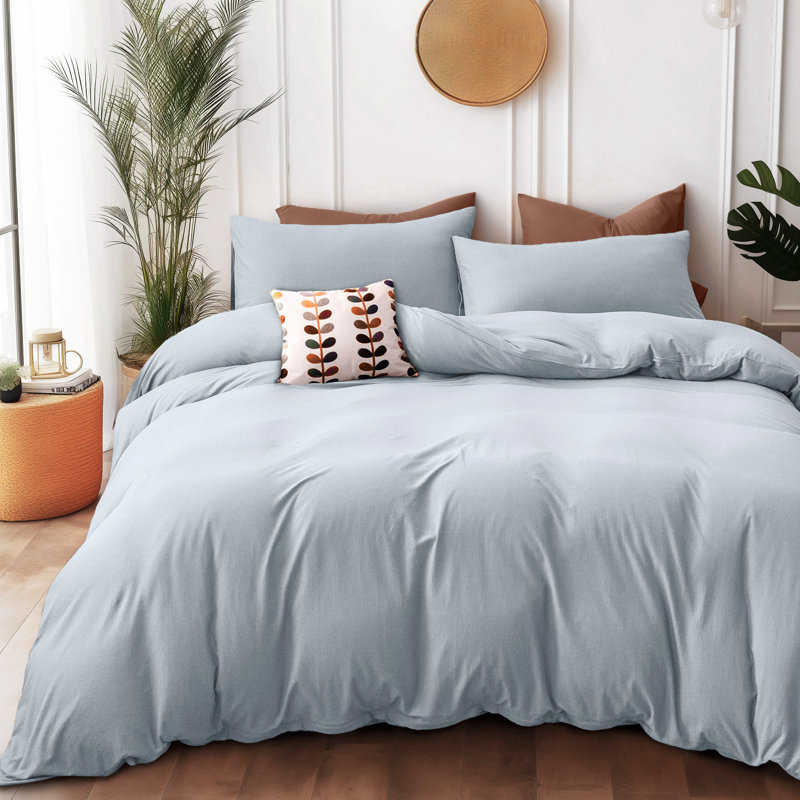 HOME BEDDING Jersey Cotton Duvet Cover Set, Queen Duvet Cover + 2 Standard Shams, Blueish Gray