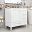Meuble-lavabo simple contemporain en bois avec porte à fermeture en douceur, lavabo en céramique et tiroirs de rangement-548881054