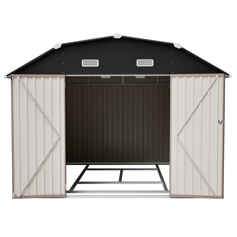 10X12 FT Gray Outdoor Storage Shed, Heavy Duty Rust-Resistant Steel Tool Shed With Floor Frame Kit, Gray
