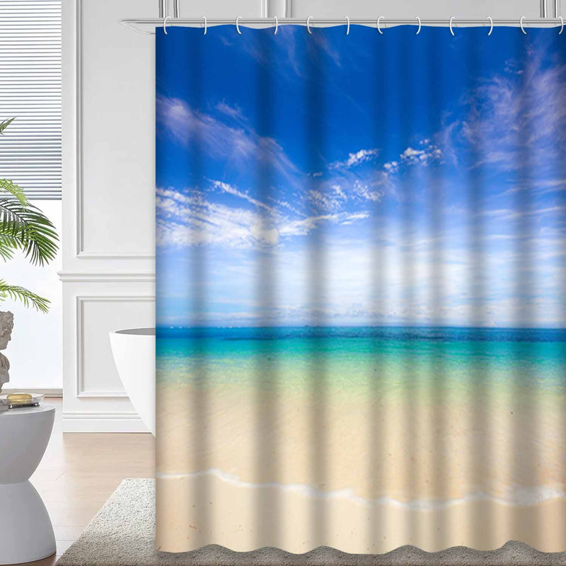 Plage, magnifique, mer tropicale, île, toile de fond, beauté, nuage bleu avec 12 crochets, L 72 po x l 72 po
