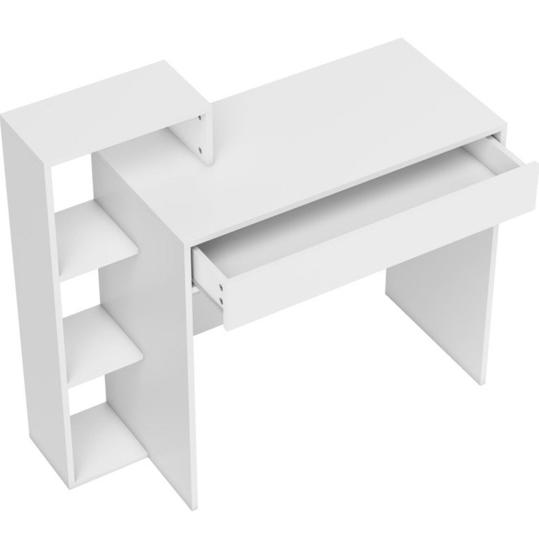 Desk with Storage, Computer Desk with 3 Open Shelves and Drawer, Workstation, Computer Table, White