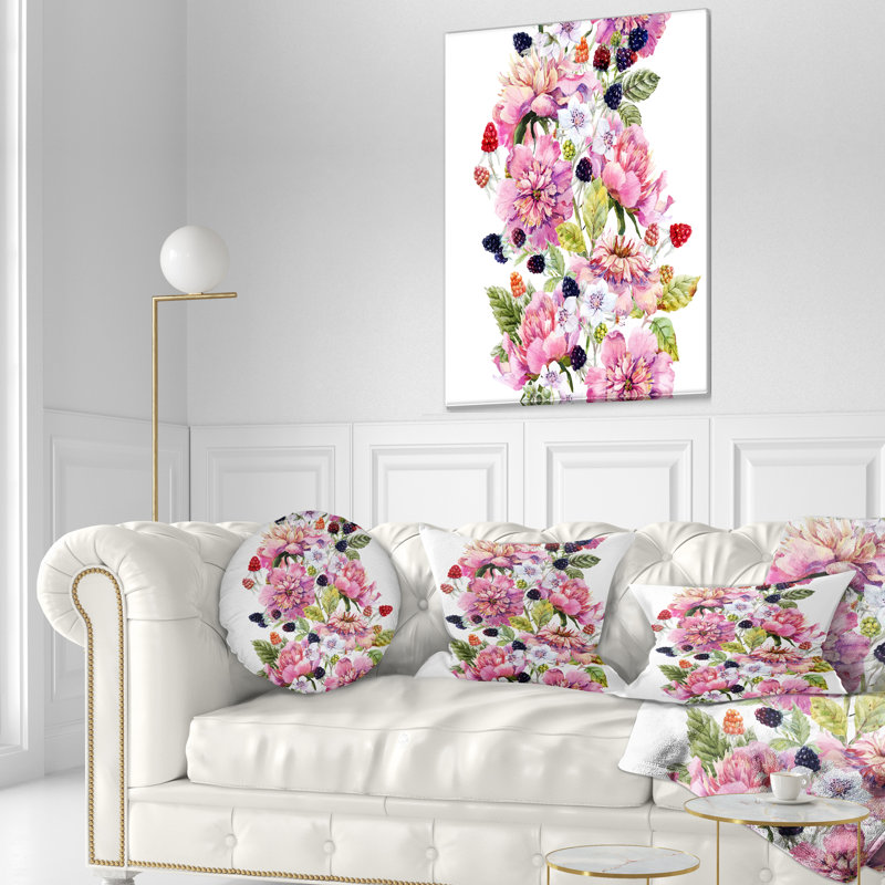 Watercolor Pink Floral Composition - Coussin décoratif à imprimé floral