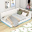 Lit plateforme tapissier blanc avec hublots et ceinture à DEL - Structure et structure en bois massif durable et durable
