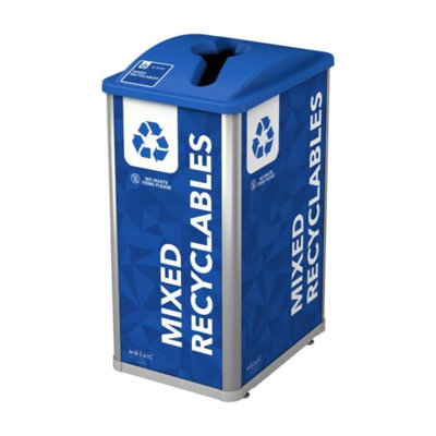 Système modulaire de recyclage et de poubelle 32 gallons Sturdy Essentials Prism pour espaces commerciaux, espaces publics, bureaux, entreprises, écoles (bleu, recyclage mixte)