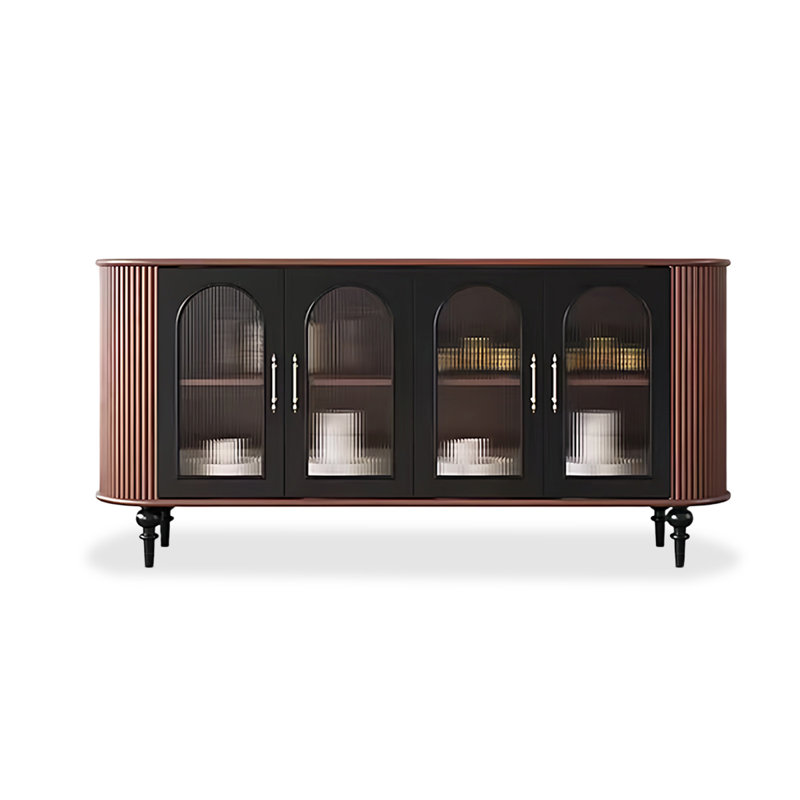 Buffet en bois massif noir et noyer