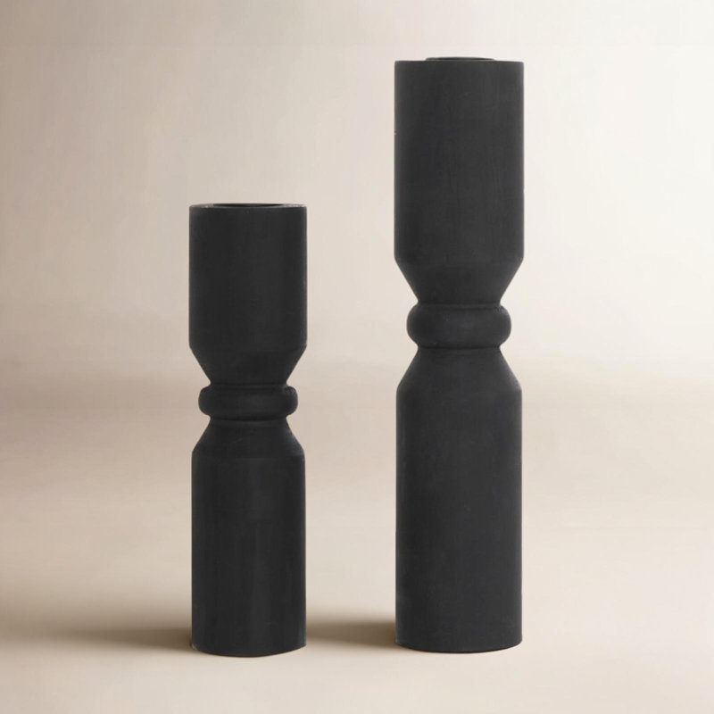 2 Piece Wood Tabletop Pillar Set, Black