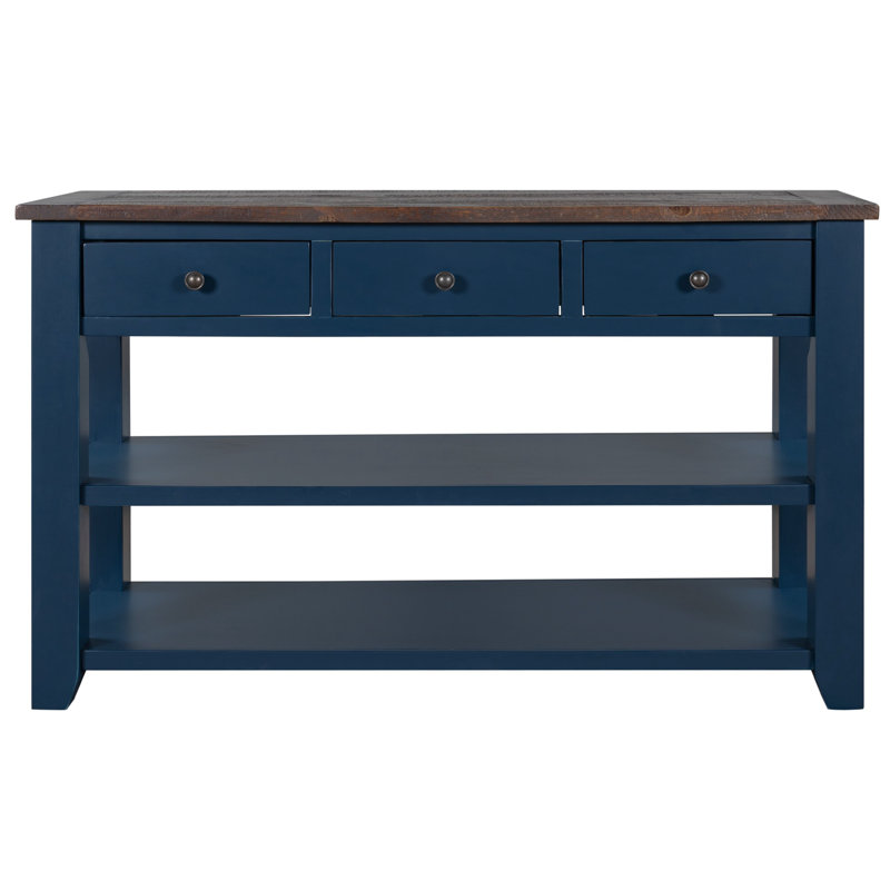 Console en bois massif 48,82 po Emer, Brun foncé, Bleu marine