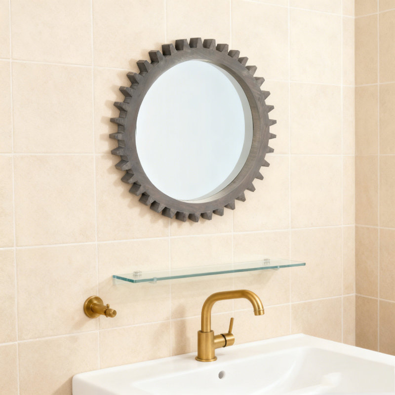 Miroir décoratif rond en bois 42 po x 42 po, 42 po x 42 po, Marron foncé