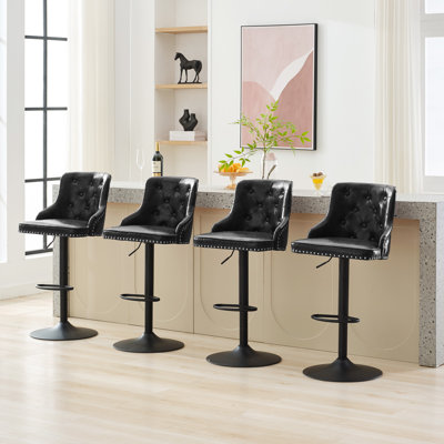 Swivel Upholstered Adjustable Height Bar Stool(Set of 4)