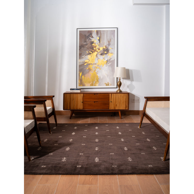 Ownby Hand Knotted Loom Wool Eco-Friendly Area Rugs  -  Square, Brown White Color, Contemporary Modern Design, High Pile Thick Handmade Anti Skid Area Rugs for Living Room, Bed Room