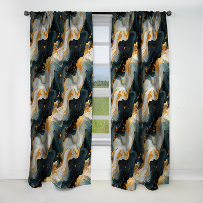 Gold Veins And Blue Marble Pattern I - Abstract Marble Marble Blackout Curtain - 1 Panels