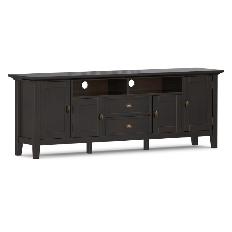 Redmond 72"W Solid Wood Transitional TV Stand for TVs up to 80" with 2 Cabinets, 2 Drawers, and Open Shelves, Hickory Brown