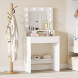 Bureau de coiffeuse avec miroir et lumières avec 3 modes d'éclairage et luminosité réglable blanche