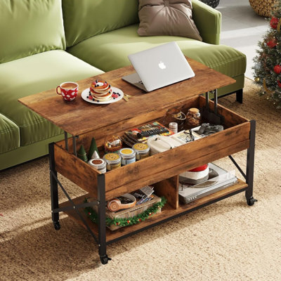 Sparta Large Lift Top Extendable Coffee Table With Storage and Changeable Casters, Coffee Table for Living Room  
