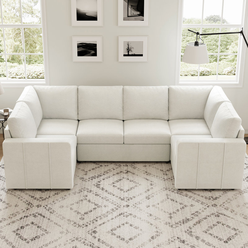 Canapé modulaire en U Seybert, Chenille beige, H 36 po x l 110,2 po x P 58,4 po