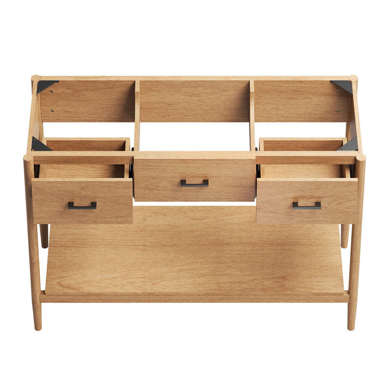Natural Wood Mid-Century Single Bathroom Vanity Cabinet