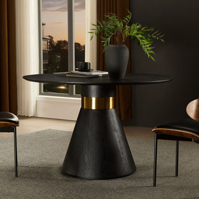 47.24'' Round Dining Table Modern Kitchen Table Pedestal Base with Trim Ring, Stylish Glam Dining Room Furniture