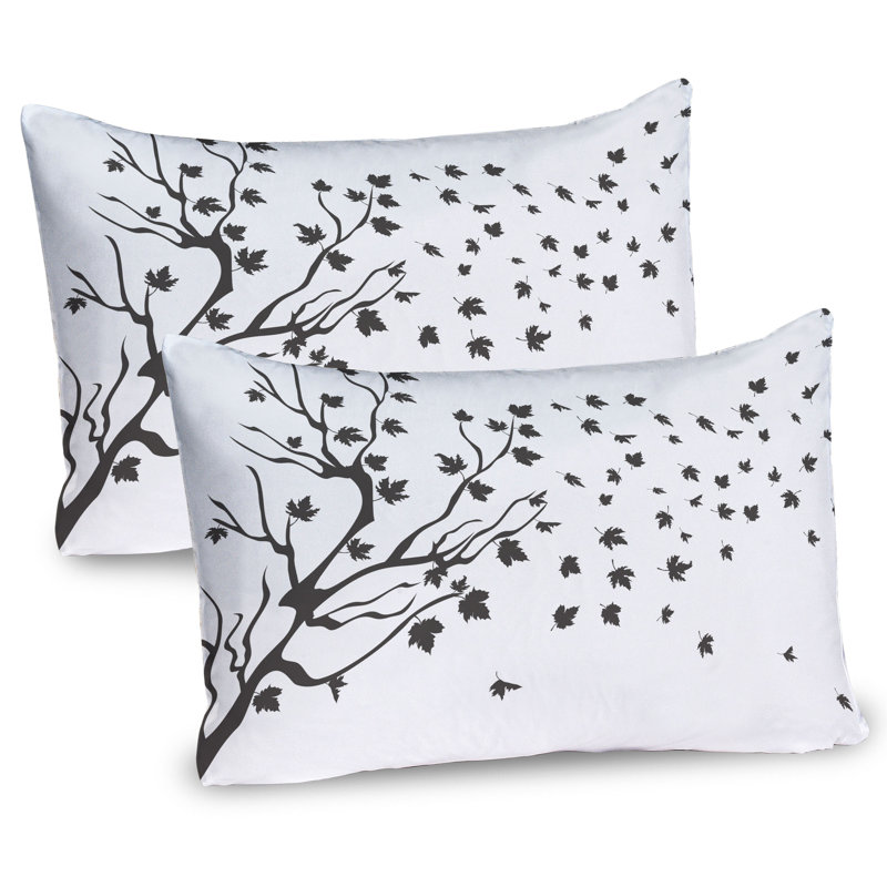 Ambesonne Grey and White Pillow Sham 2 Pack Maple Silhouette Charcoal Grey and White, H 20 po x l 26 po