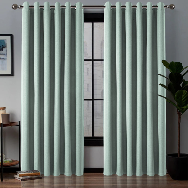 Linen Blackout Eyelet Curtains - Thermal Insulated Room Darkening Window Panels, Sage Green, 168cm Width x 137 cm Drop
