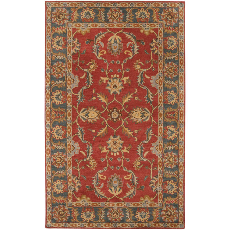 Buckhill Oriental Hand-Tufted Wool Area Rug in Brick Red/Navy/Mustard